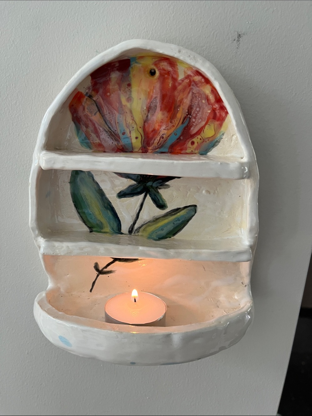 Hand-Made &Painted White Ceramic Wall Shelf/mini alter